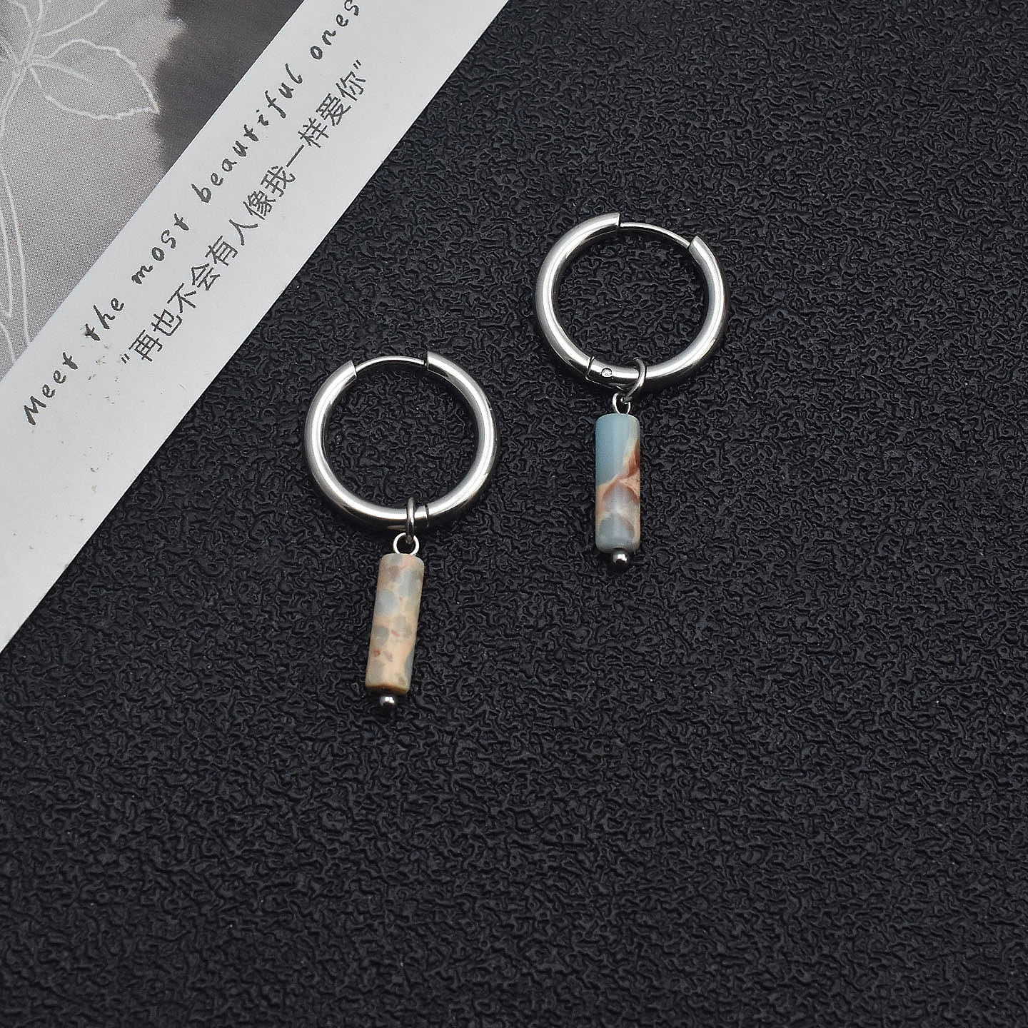 原创设计天然石圆环耳环男女情侣款吊坠耳饰个性寿山石无耳洞耳夹