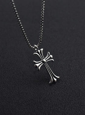 复古仿古银十字架吊坠项链