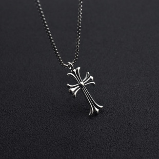 复古仿古银十字架吊坠项链男女百搭T恤卫衣链毛衣链情侣长短项链