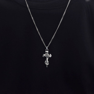 复古做旧银蛇缠绕十字架吊坠项链型男百搭长短T恤卫衣毛衣链简约
