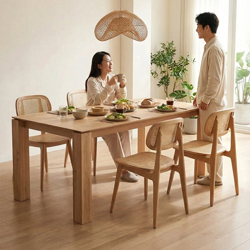 北欧实木餐桌客厅家用白蜡木长方形书桌简约原木轻奢办公桌工作台