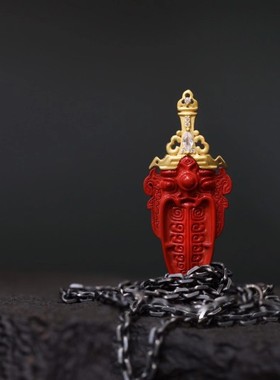 灵丹真朱砂一生安高含量保真朱砂饕餮剑s925纯银镶嵌古法工艺霸气