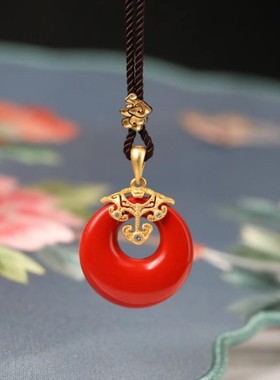 灵丹真朱砂一生安朱砂愿成平安扣高含量吊坠纯银镶嵌古法喷砂工艺