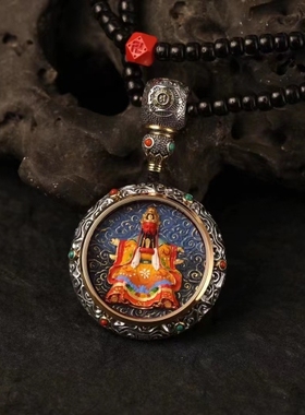 灵丹真朱砂一生安朱砂唐卡吊坠手工彩绘唐卡吊坠通体纯银镶嵌椰蒂