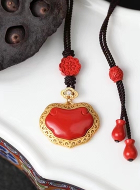 灵丹真朱砂一生安朱砂如意锁纯银镶嵌高含量保真朱砂吉祥福气满满