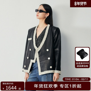 H·GENTEEL荷高女装秋新品V领小香边皮衣外套GUD355207