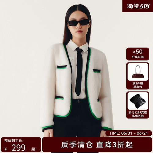 HPLY荷比俪女装新品风格款绵羊毛皮草外套HMC43590368
