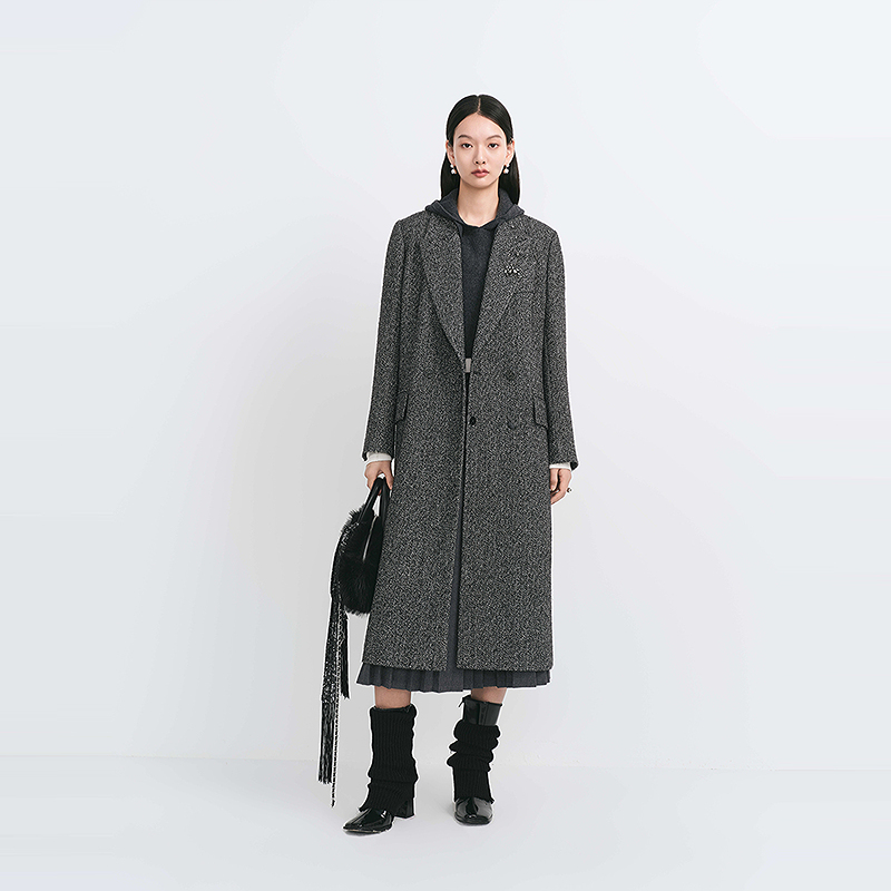 【商场同款】HPLY荷比俪冬季新款女复古钉钻挺括长款西装大衣