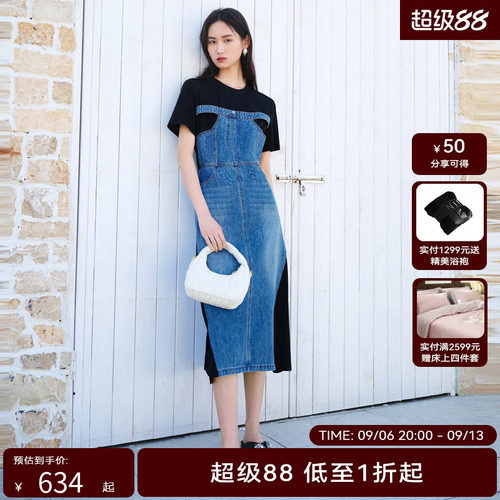 【商场同款】HPLY荷比俪夏季新款女复古率性质感牛仔风连衣裙