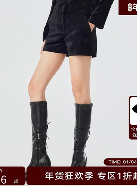 H·GENTEEL荷高春新经典款时髦舒适直筒西装丝绒短裤GUD12400529