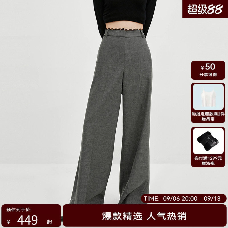 【商场同款】HPLY荷比俪2025冬新款女通勤腰头蕾丝拼接西装休闲裤图片