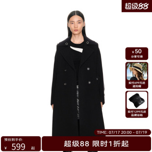 H·GENTEEL荷高年新款冬装女落肩大廓型金属气眼帽绳大衣