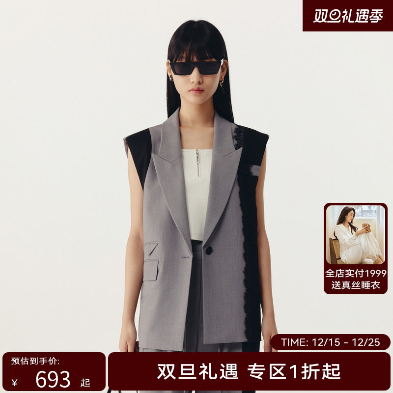 HPLY荷比俪春季新款女拼接黑色通勤西装马甲HYD13660219