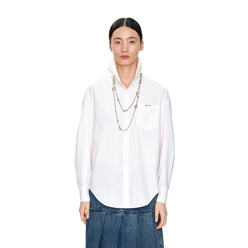 H·GENTEEL荷高年新款冬装女时尚通勤宽松长袖罗纹领衬衫