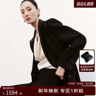 H·GENTEEL荷高新款 女拼接领微收腰H型大衣GUE42500557T 冬装