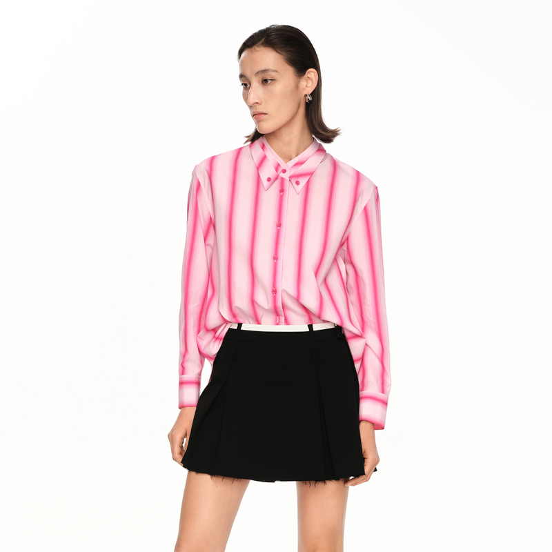 H·GENTEEL荷高新夏女玫粉条纹双层衬衫领衬衫GUE21630508-1