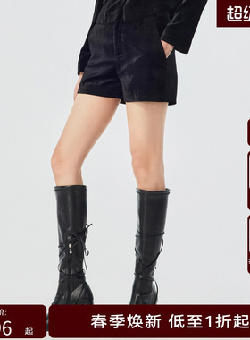 H·GENTEEL荷高春新经典款时髦舒适直筒西装丝绒短裤GUD12400529