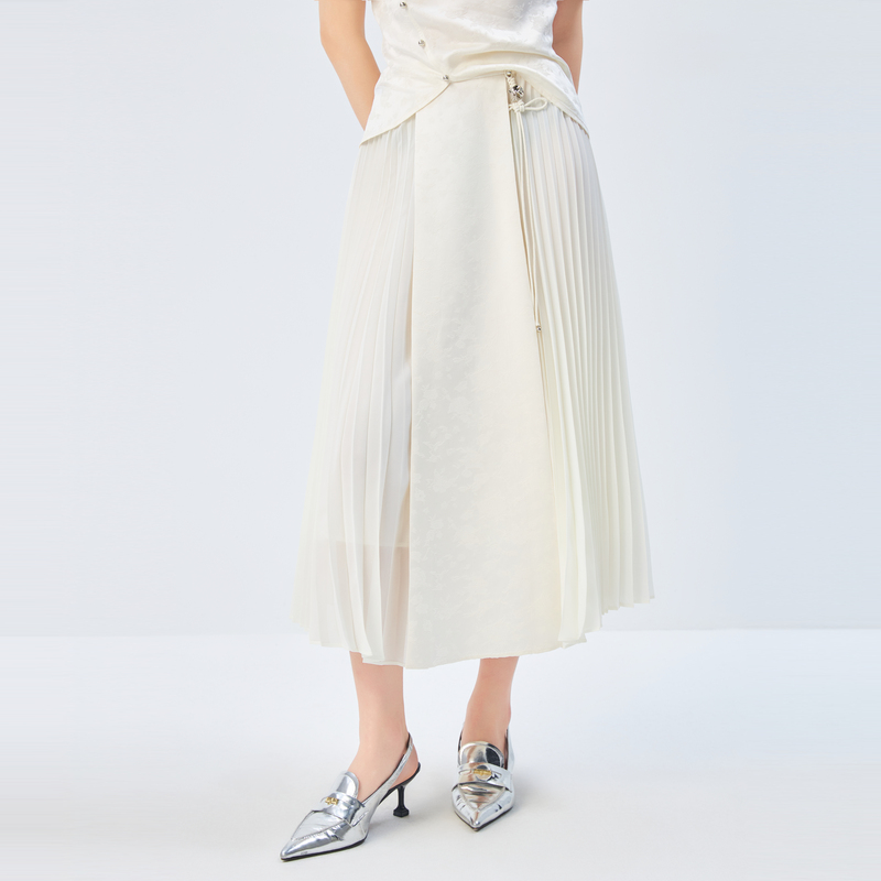 H·GENTEEL荷高新款夏装女侧边拼压褶纱马面形制裙GVE26709786