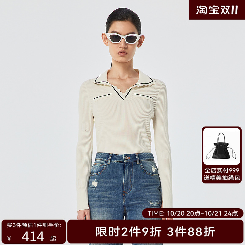 H·GENTEEL荷高 2023春季新品风格款泡泡花朵肌理毛衫GUD11650648