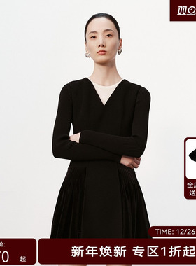 H·GENTEEL荷高新款冬装女褶皱下摆拼接背心连衣裙GUE43750802T