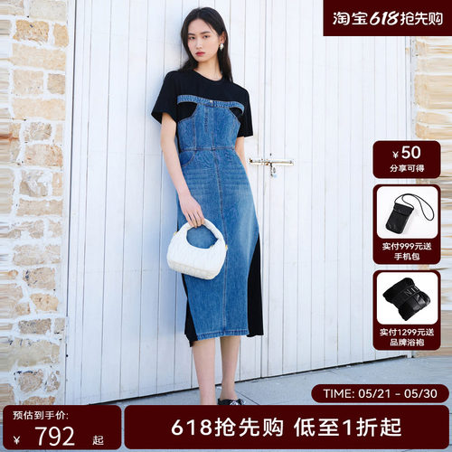 【商场同款】HPLY荷比俪夏季新款女复古率性质感牛仔风连衣裙