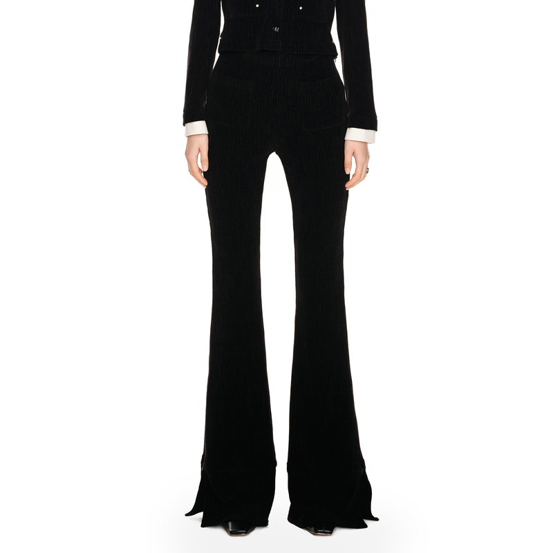 H·GENTEEL荷高年新款冬装女质地紧致绒面雪尼尔喇叭长裤