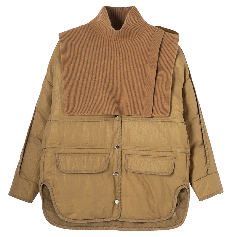 H·GENTEEL荷高新款冬装女宽松V领摩登亮面羽绒服GUE43560831