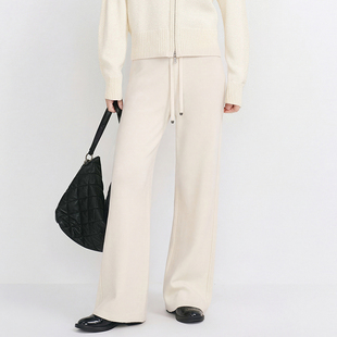 H·GENTEEL荷高2025冬新绵羊毛抽绳松紧腰针织直筒阔腿休闲裤