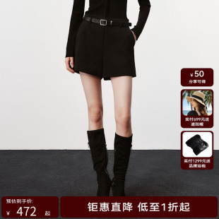 H·GENTEEL荷高新款冬装女不对称拼接A字直筒短裤GUE41400796T