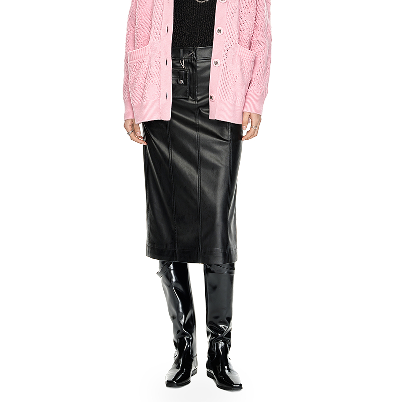 H·GENTEEL荷高年新款冬装女皮质可脱卸装饰性小腰包半身裙