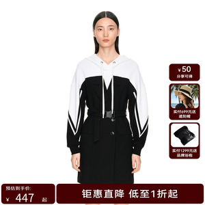 H·GENTEEL荷高年新款冬装女假两件拼接对撞西装领毛边连衣裙