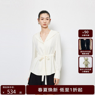 HPLY荷比俪2024春季 新款 女复古收腰飘带设计衬衫 商场同款