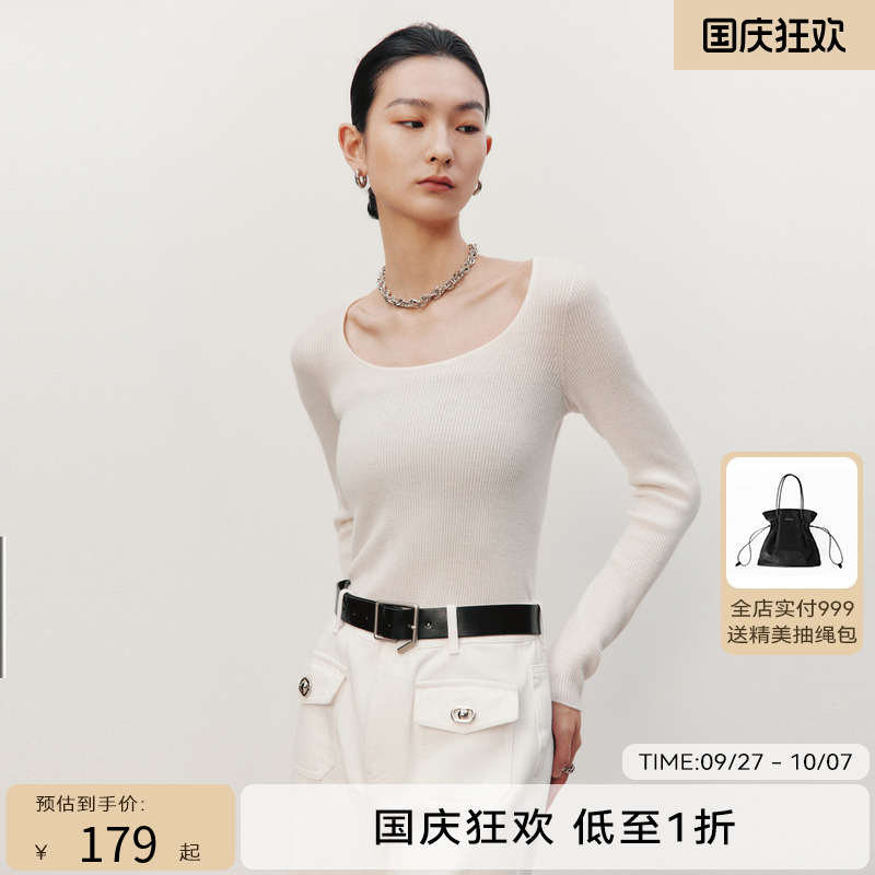 HPLY荷比俪季新款女复古U型领长袖毛衫针织衫HDD11650125