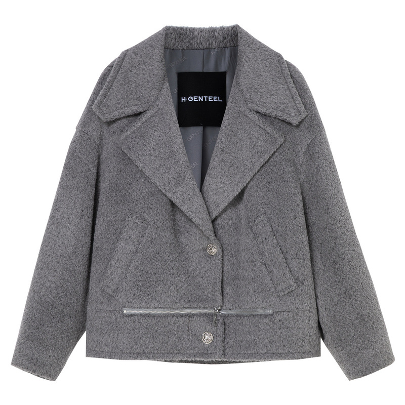 H·GENTEEL荷高年新款冬装女短毛绒感解构式温暖外套
