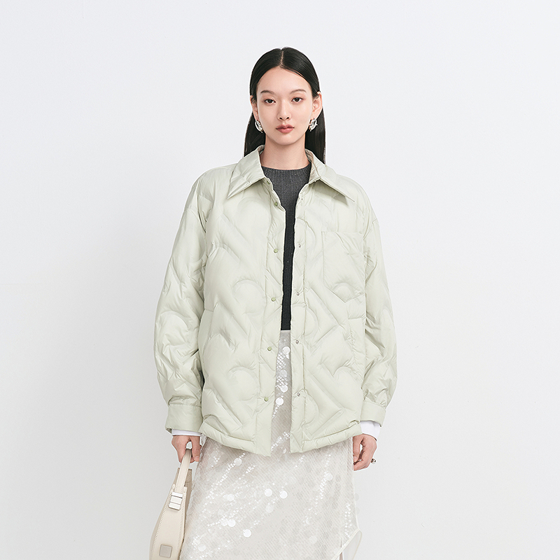 【商场同款】HPLY荷比俪冬季新款女不规则压纹衬衫式羽绒服