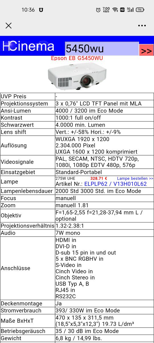 二手投影机投影仪爱普生5450高亮全高清16.9超高清HDMI家用商务