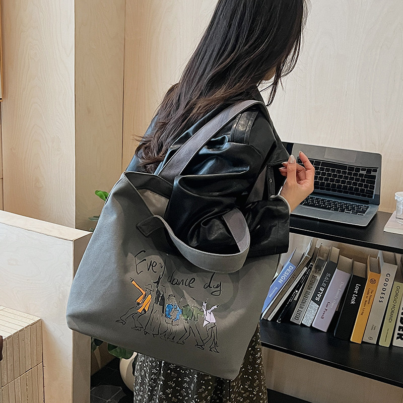 卡通印花帆布包休闲女包大容量单肩包托特包百搭学生手提包购物袋,箱包皮具/热销女包/男包,单肩包,淘宝优惠券,粉丝福利购,淘宝优惠卷