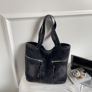 牛仔布复古风单肩托特包外出大容量百搭手提包上班大学生通勤女包