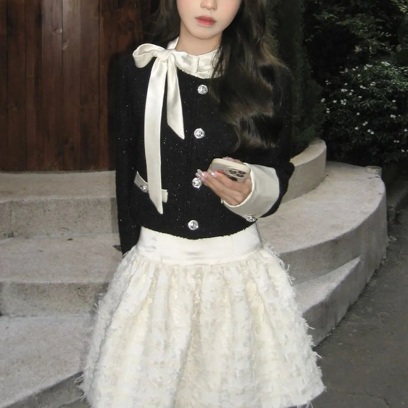 财阀千金感小香风套装女春秋季短款外套收腰蓬蓬无袖连衣裙两件套,女装/女士精品,时尚套装,淘宝优惠券,粉丝福利购,淘宝优惠卷