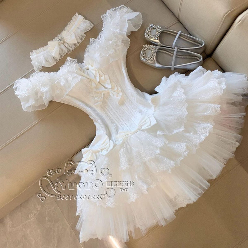 白色lolita蝴蝶结拼接连衣裙女