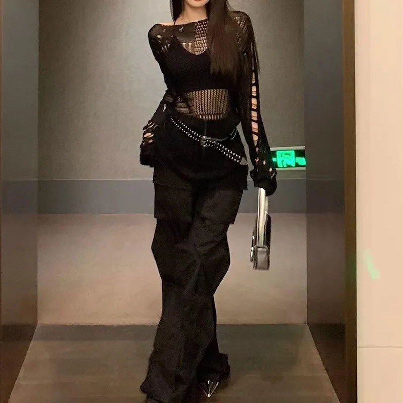 辣妹破洞镂空防晒毛衣针织罩衫女