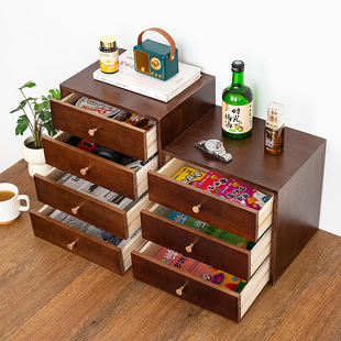 实木质桌面收纳盒抽屉式多功能杂物储物整理办公小柜免组装整理柜