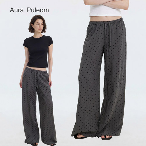 Aura Puleom 低腰薄款波点休闲阔腿裤女2026年夏季新款裤子