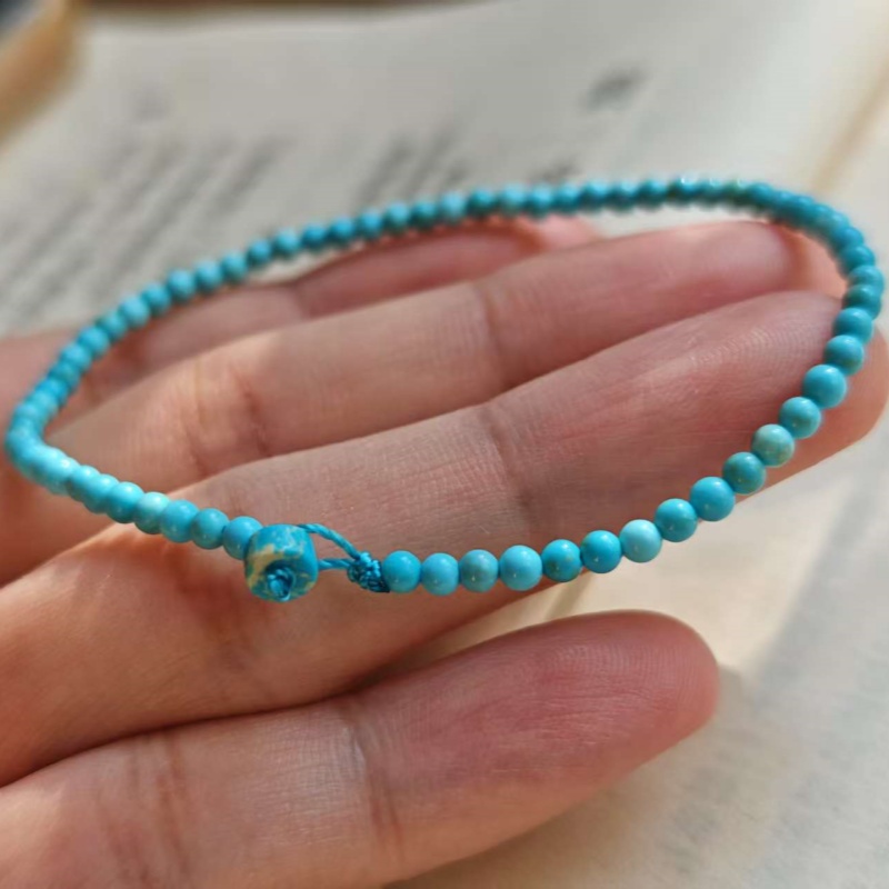喵家 超细2mm天然原矿蓝松石手链 纯手工编绳手串