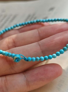 喵家 超细2mm天然原矿蓝松石手链 纯手工编绳手串