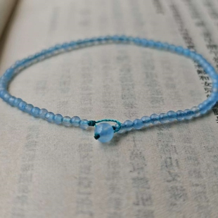 超细2mm天然海蓝玉髓手链 纯手工串珠珠扣手链