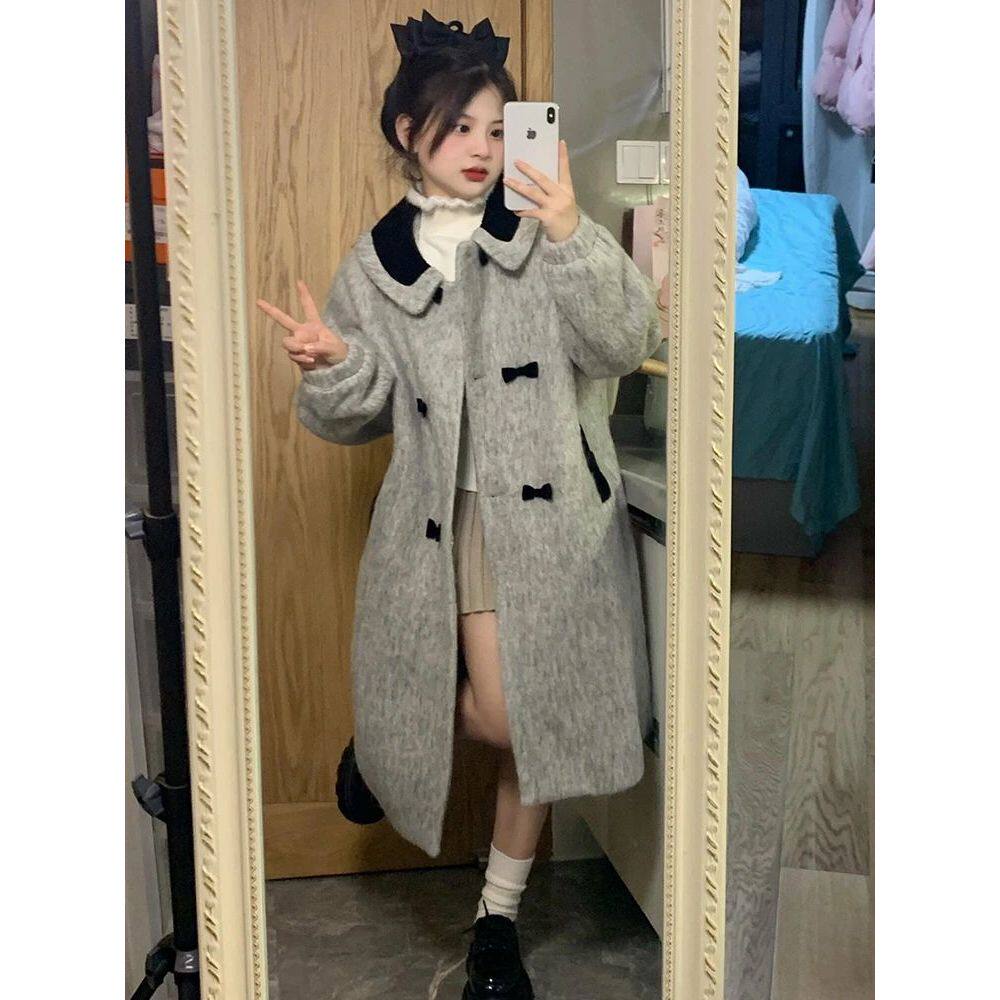 灰色毛呢大衣女中长款秋冬新款韩系气质高级感小个子毛呢外套2025