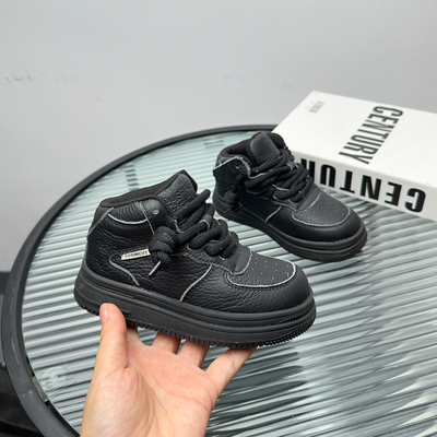 头层牛皮儿童高帮运动鞋防水保暖