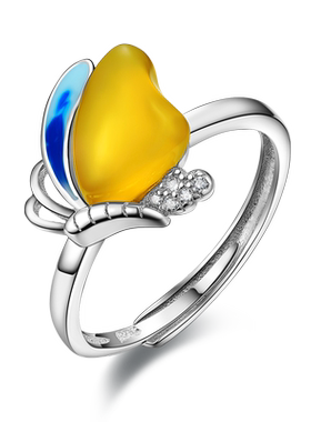 沁缘蝶舞925银镶嵌女士黄玉髓