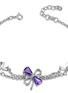 紫色四叶草时尚风生日礼物银手链